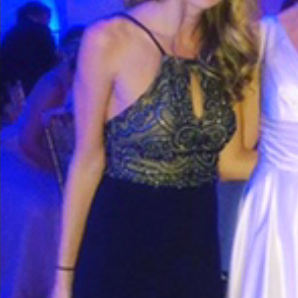 Long evening gown- black, beaded- size 4
